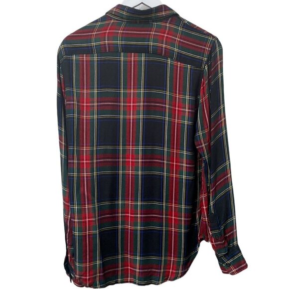 LAUREN RALPH LAUREN Womens Plaid Shirt Medium Petite Button up Crest Blouse Long - Picture 3 of 11